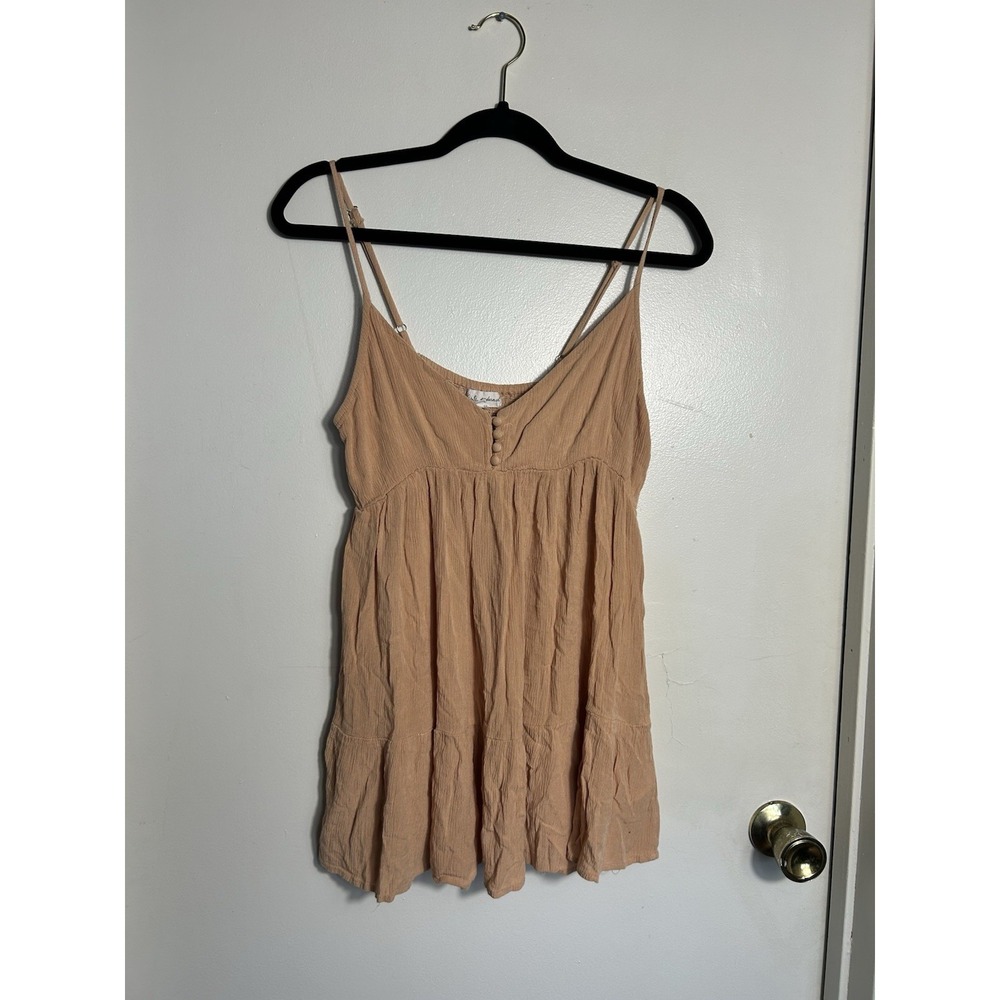 Kiwi + Punch Gauze Babydoll Top Medium Peach Boho Tiered Button Front Cami Vtg